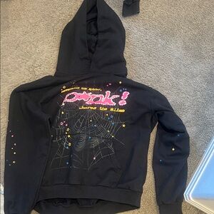 Black Graphic Hooded Sweatshirt with Pink & Yellow Print - Unbranded